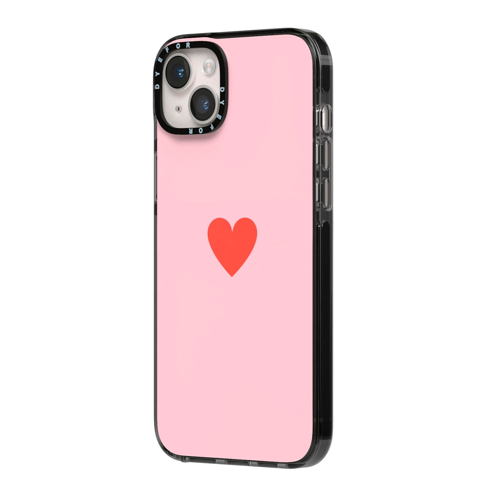Red Heart iPhone 14 Plus Black Impact Case Side Angle on Silver phone