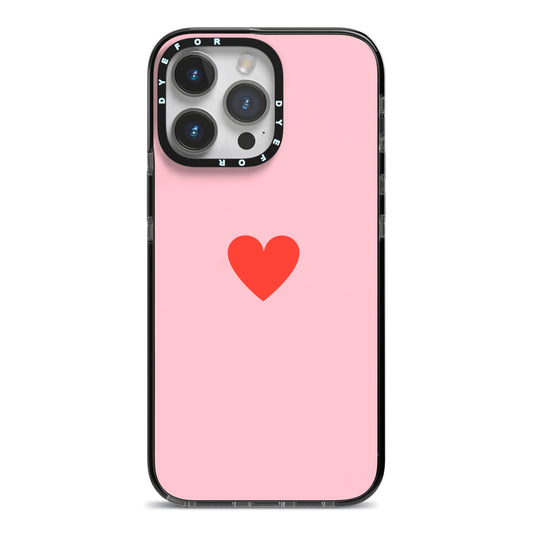 Red Heart iPhone 14 Pro Max Black Impact Case on Silver phone