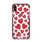 Red Hearts Couples Personalised Apple iPhone Xs Impact Case Black Edge on Silver Phone