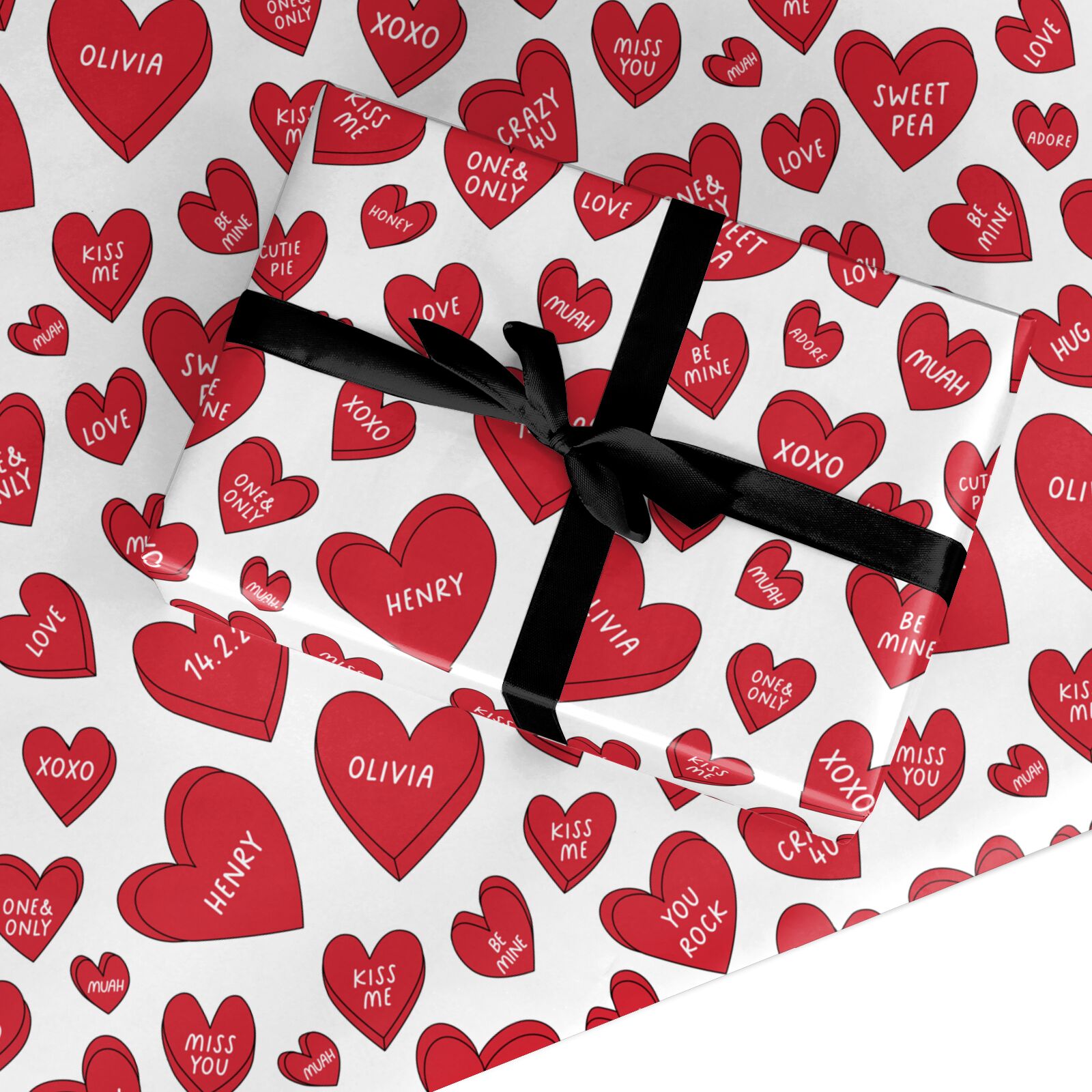 Red Hearts Couples Personalised Custom Wrapping Paper