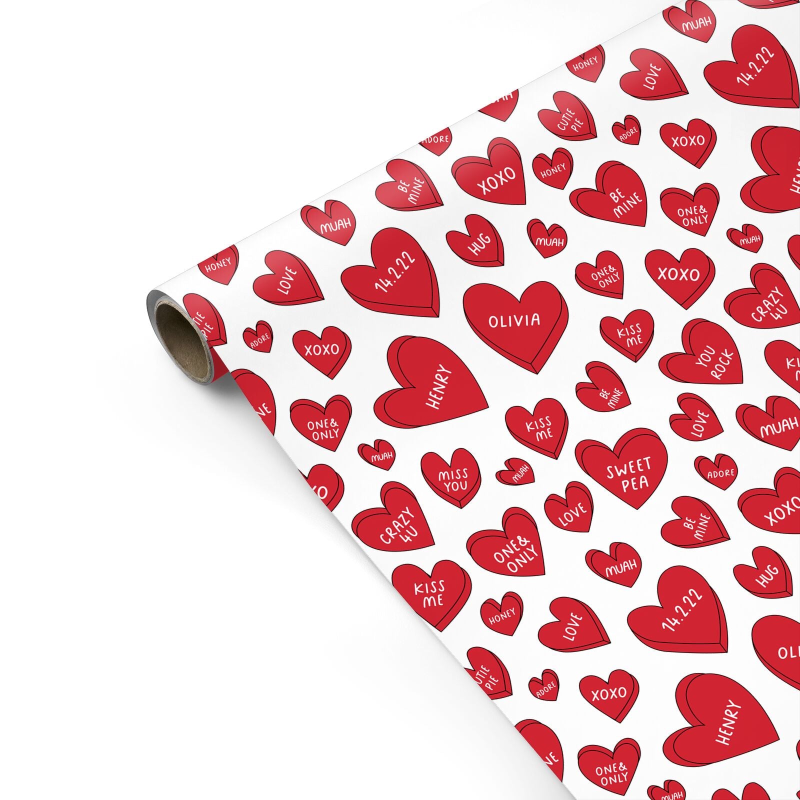 Red Hearts Couples Personalised Personalised Gift Wrap