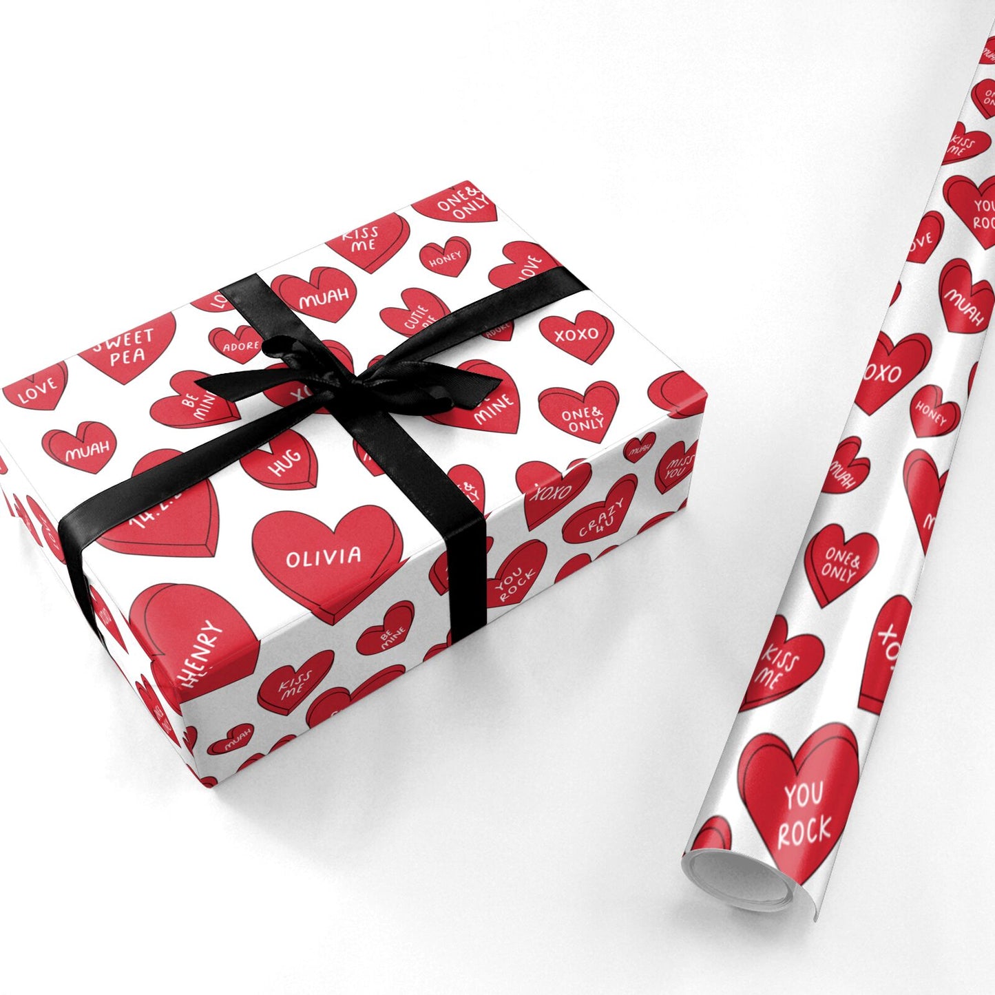 Red Hearts Couples Personalised Personalised Wrapping Paper