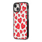 Red Hearts Couples Personalised iPhone 14 Black Impact Case Side Angle on Silver phone