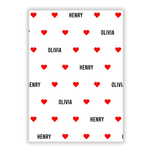 Red Hearts with Couple s Names A5 Flat Greetings Card