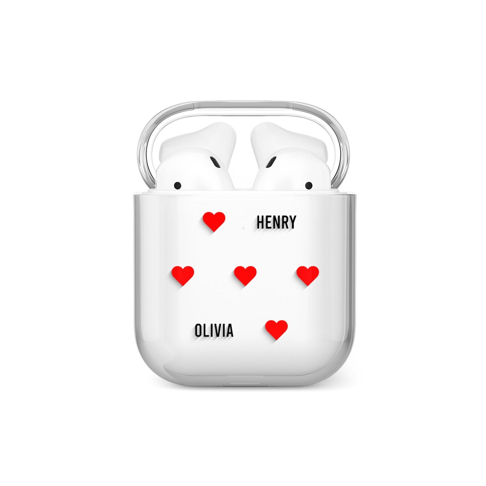 Red Hearts with Couple s Names AirPods Case