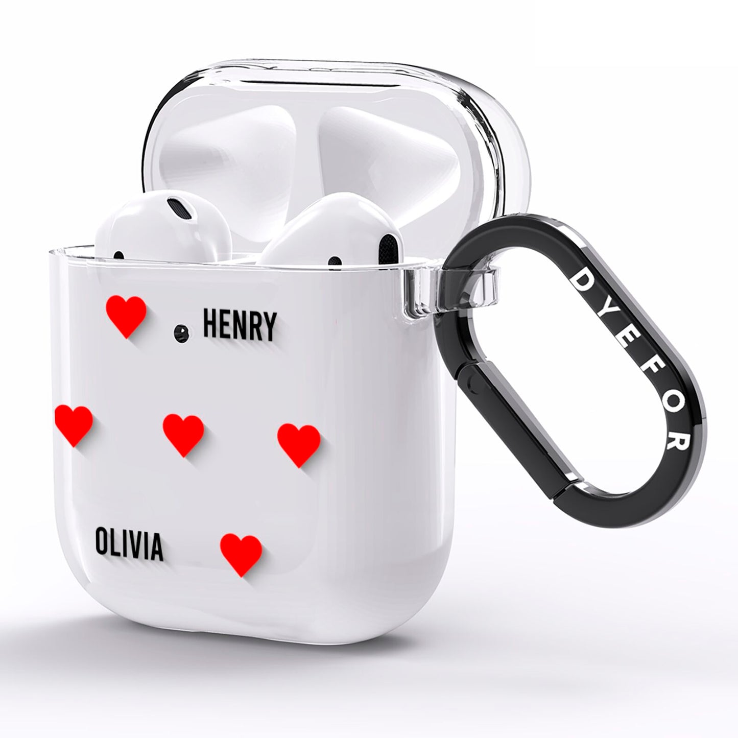 Red Hearts with Couple s Names AirPods Clear Case Side Image