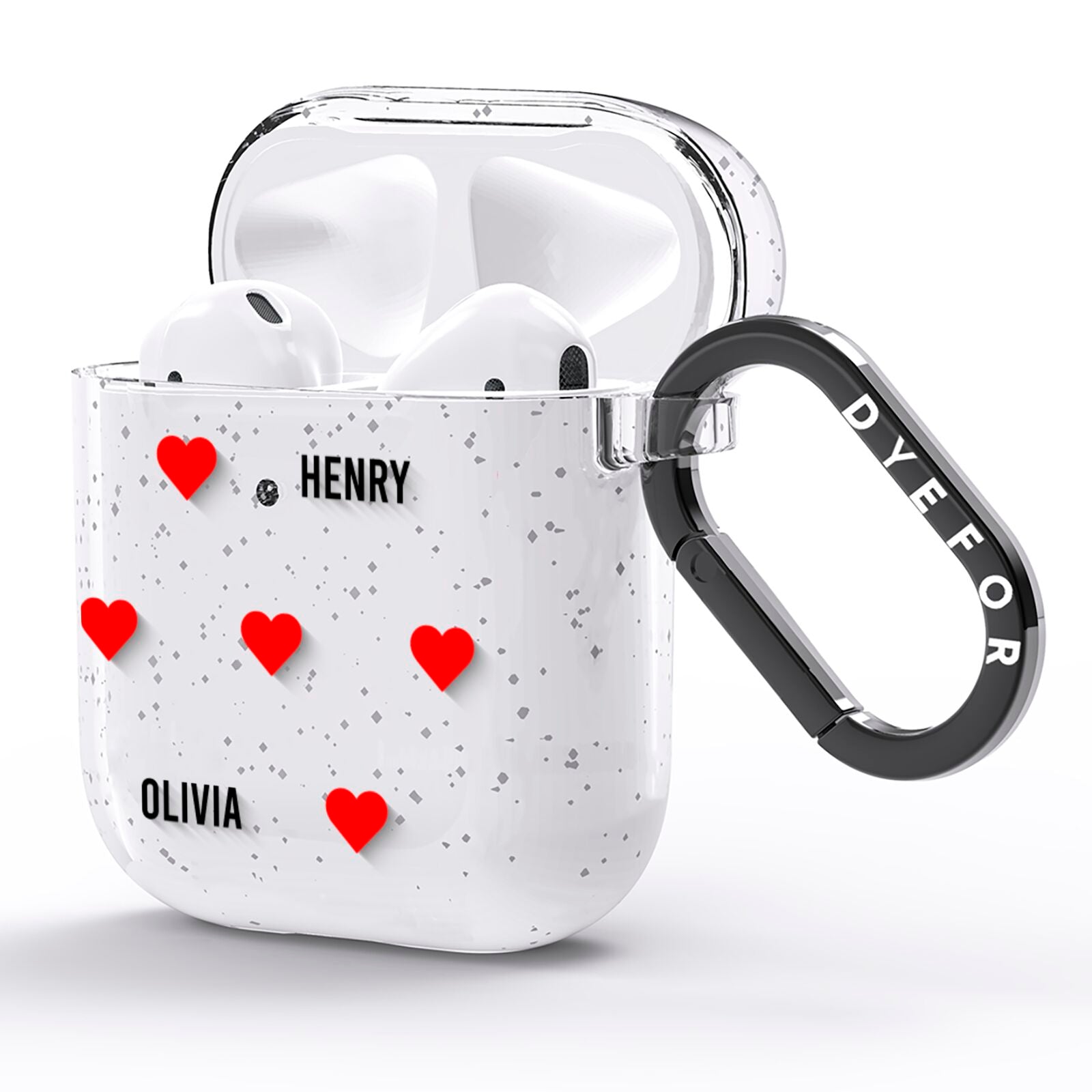 Red Hearts with Couple s Names AirPods Glitter Case Side Image