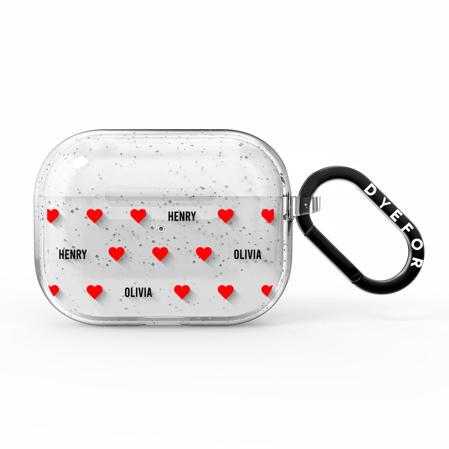 Red Hearts with Couple s Names AirPods Pro Glitter Case