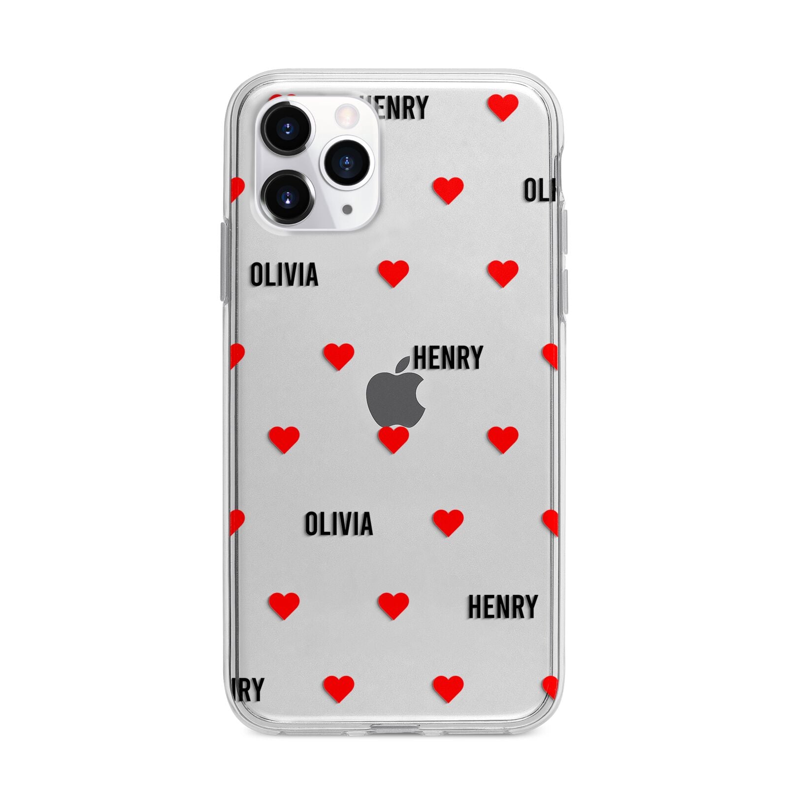 Red Hearts with Couple s Names Apple iPhone 11 Pro in Silver with Bumper Case