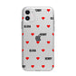 Red Hearts with Couple s Names Apple iPhone 11 in White with Bumper Case
