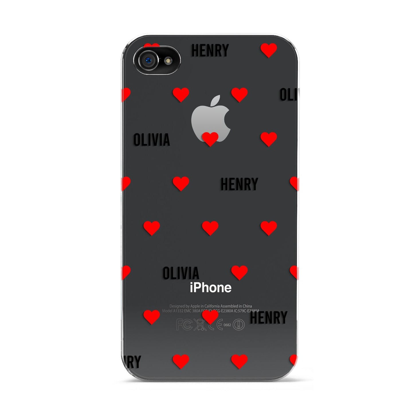 Red Hearts with Couple s Names Apple iPhone 4s Case