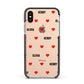 Red Hearts with Couple s Names Apple iPhone Xs Impact Case Black Edge on Gold Phone
