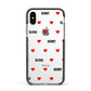 Red Hearts with Couple s Names Apple iPhone Xs Impact Case Black Edge on Silver Phone