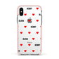 Red Hearts with Couple s Names Apple iPhone Xs Impact Case Pink Edge on Silver Phone