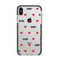 Red Hearts with Couple s Names Apple iPhone Xs Max Impact Case Black Edge on Silver Phone