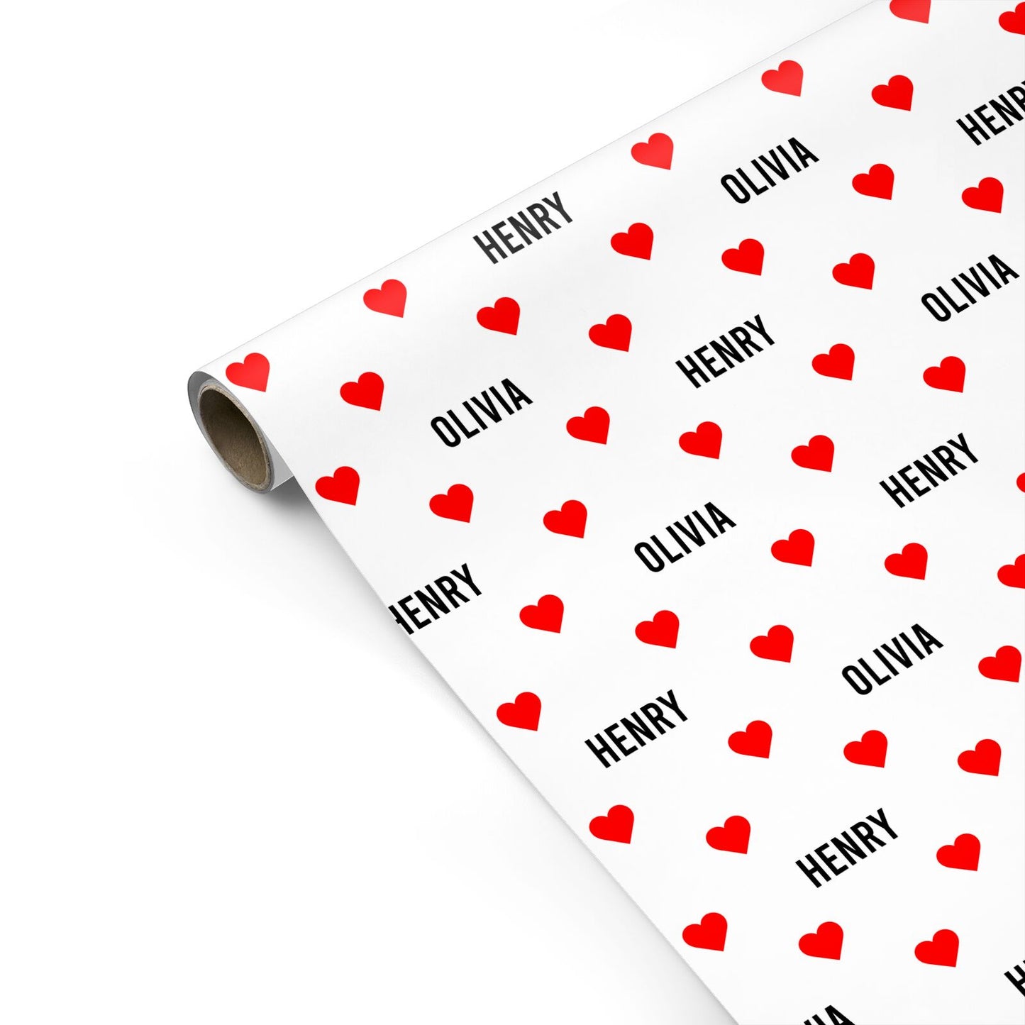 Red Hearts with Couple s Names Personalised Gift Wrap