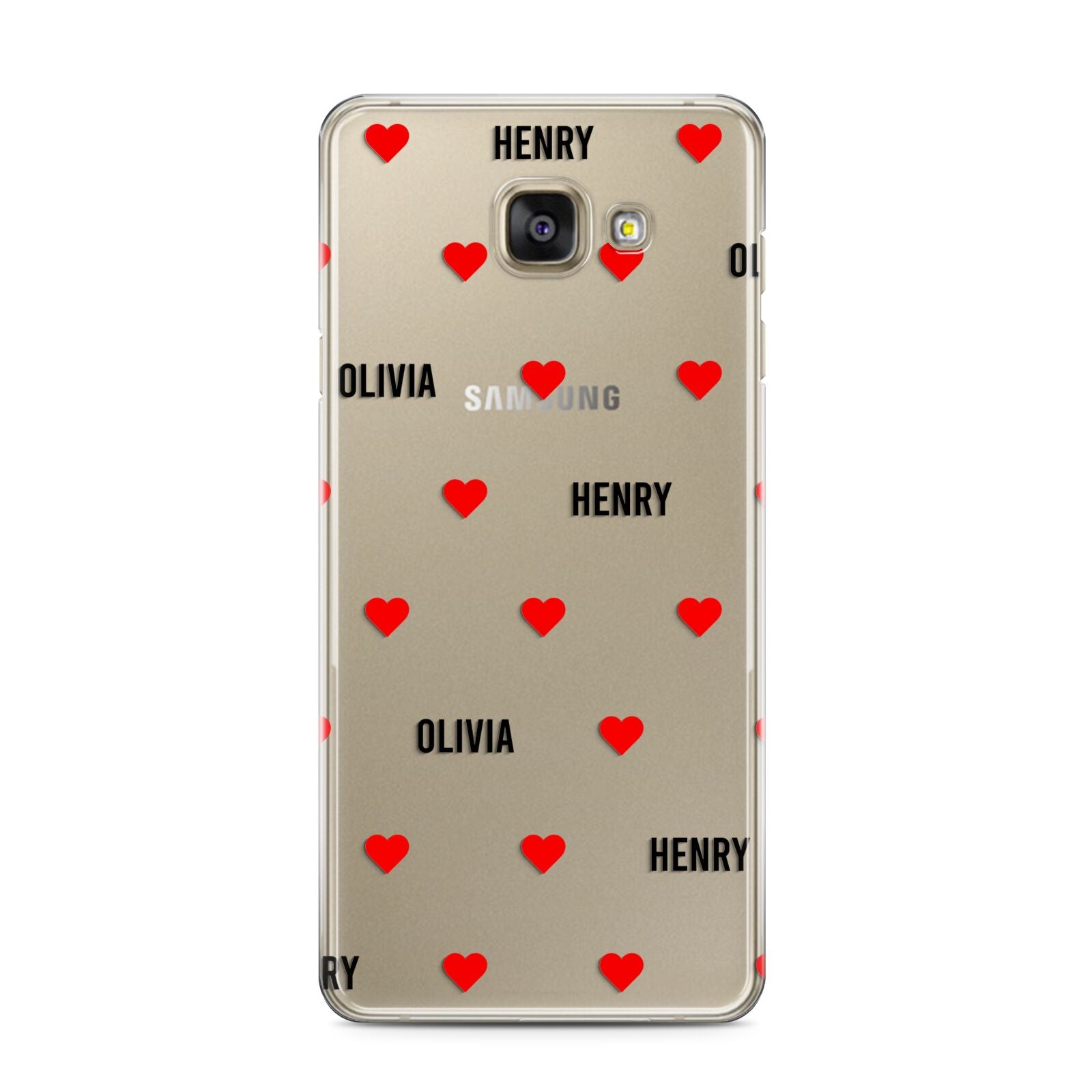 Red Hearts with Couple s Names Samsung Galaxy A3 2016 Case on gold phone