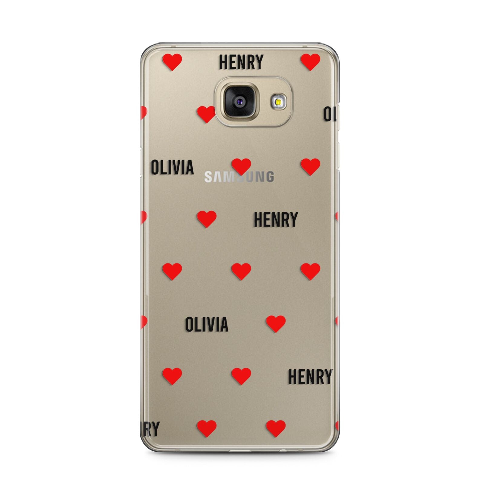 Red Hearts with Couple s Names Samsung Galaxy A5 2016 Case on gold phone