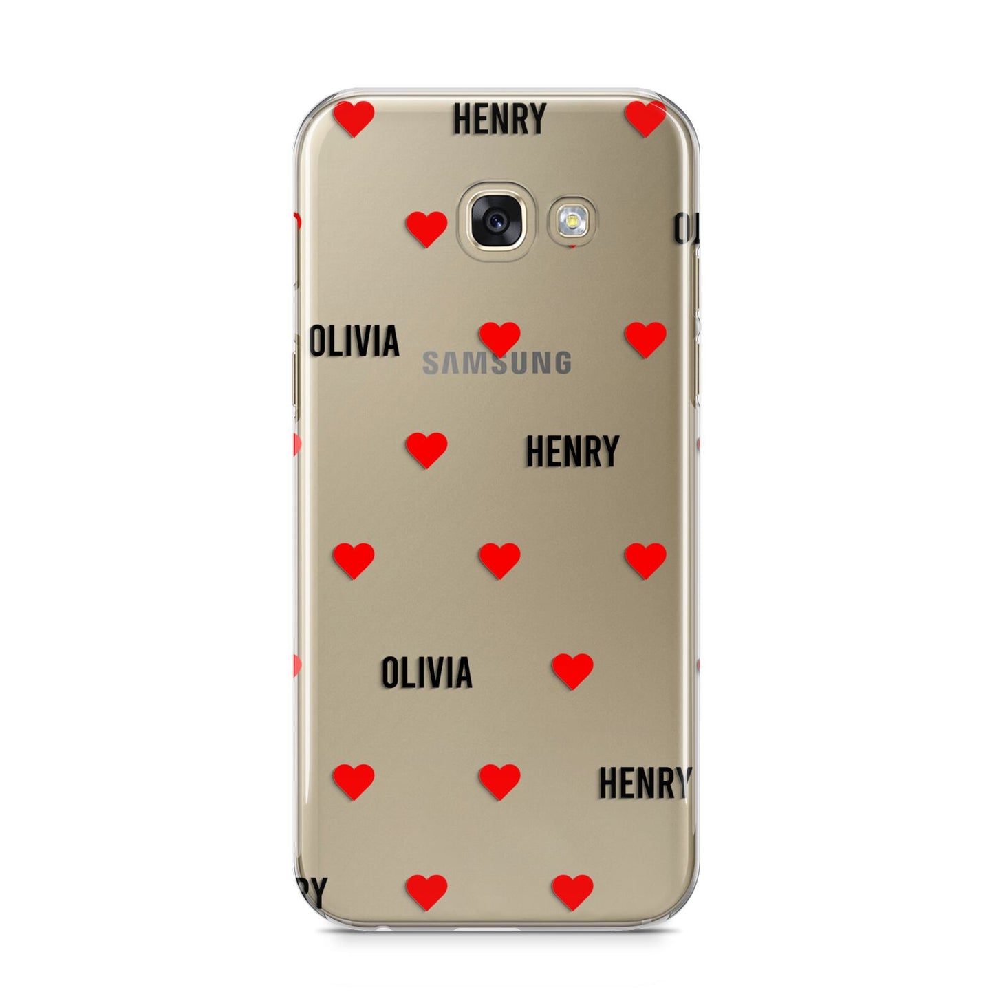 Red Hearts with Couple s Names Samsung Galaxy A5 2017 Case on gold phone