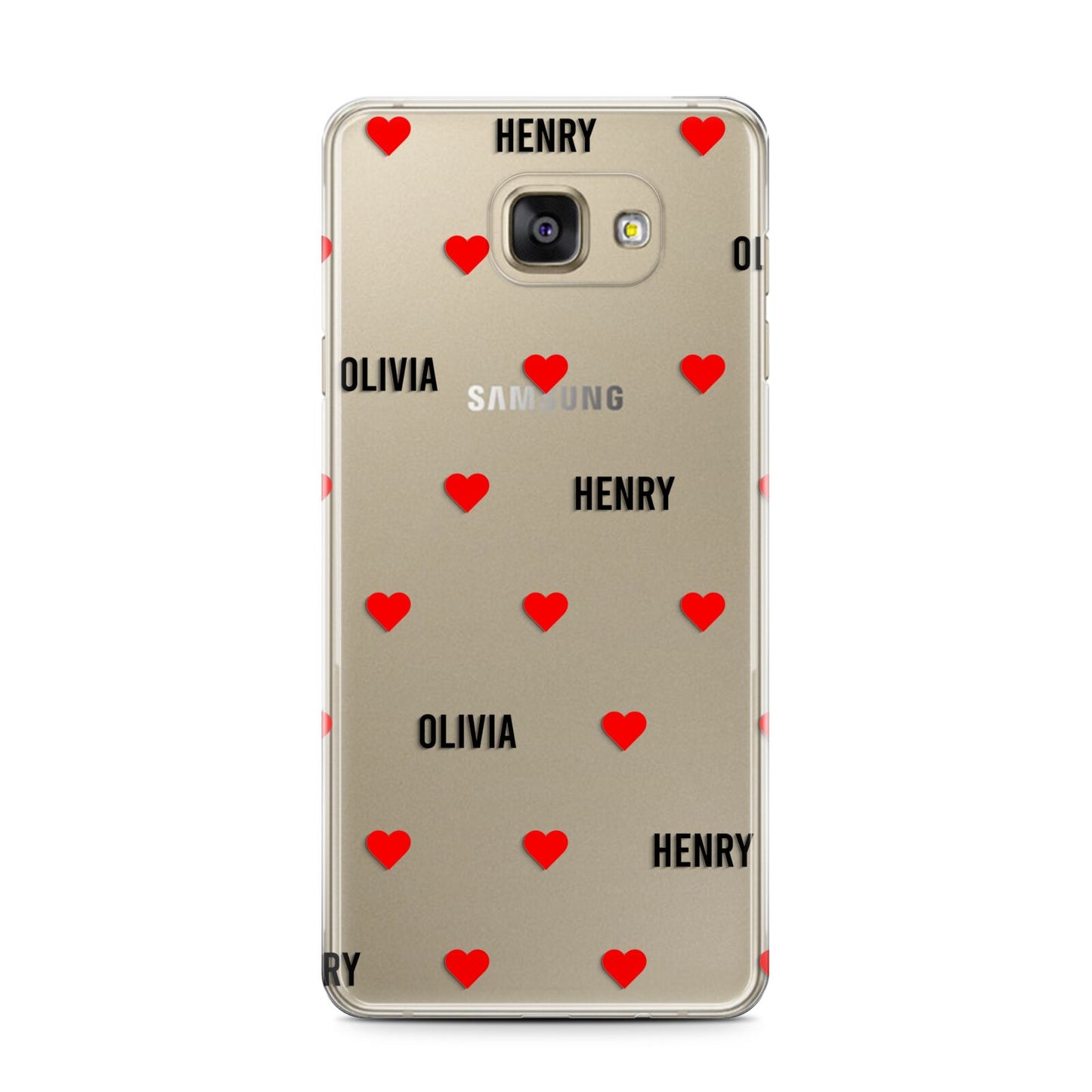 Red Hearts with Couple s Names Samsung Galaxy A7 2016 Case on gold phone