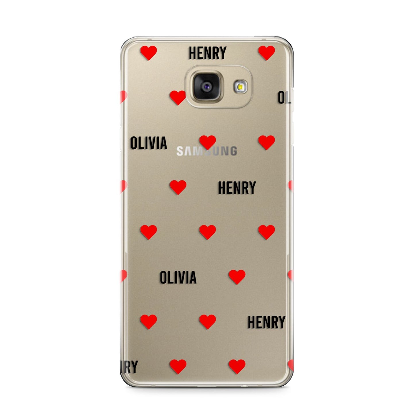 Red Hearts with Couple s Names Samsung Galaxy A9 2016 Case on gold phone