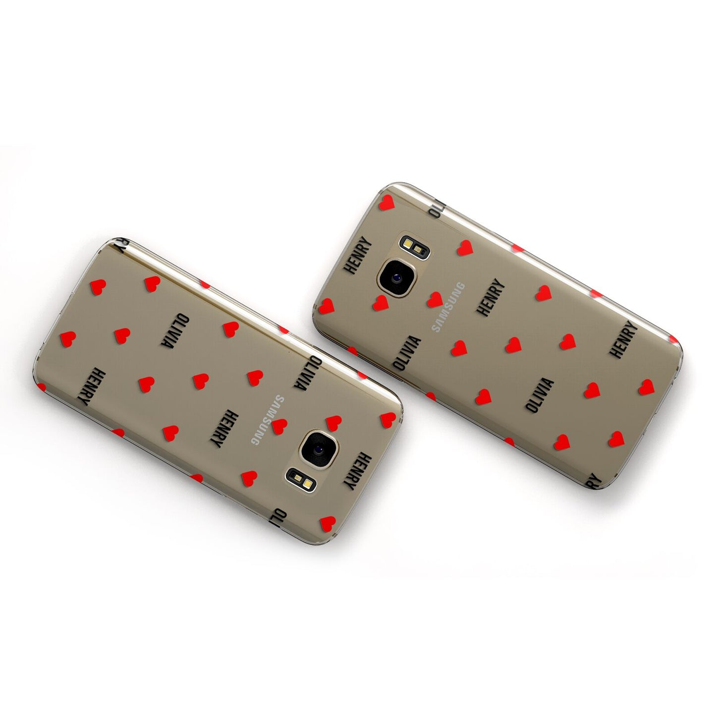 Red Hearts with Couple s Names Samsung Galaxy Case Flat Overview