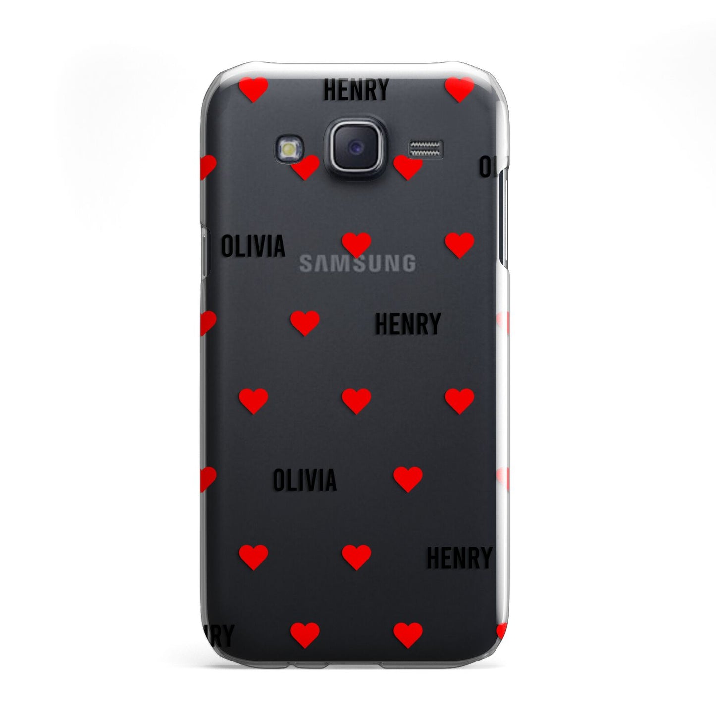 Red Hearts with Couple s Names Samsung Galaxy J5 Case