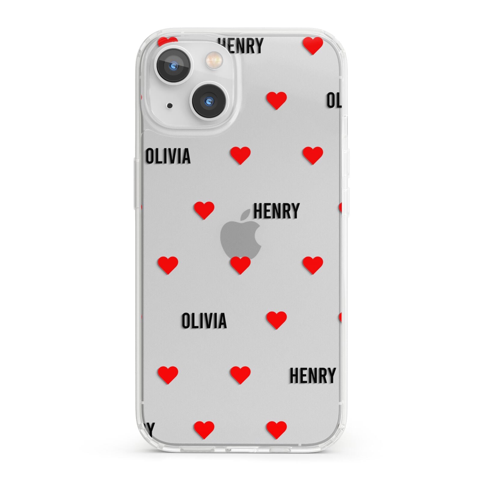 Red Hearts with Couple s Names iPhone 13 Clear Bumper Case