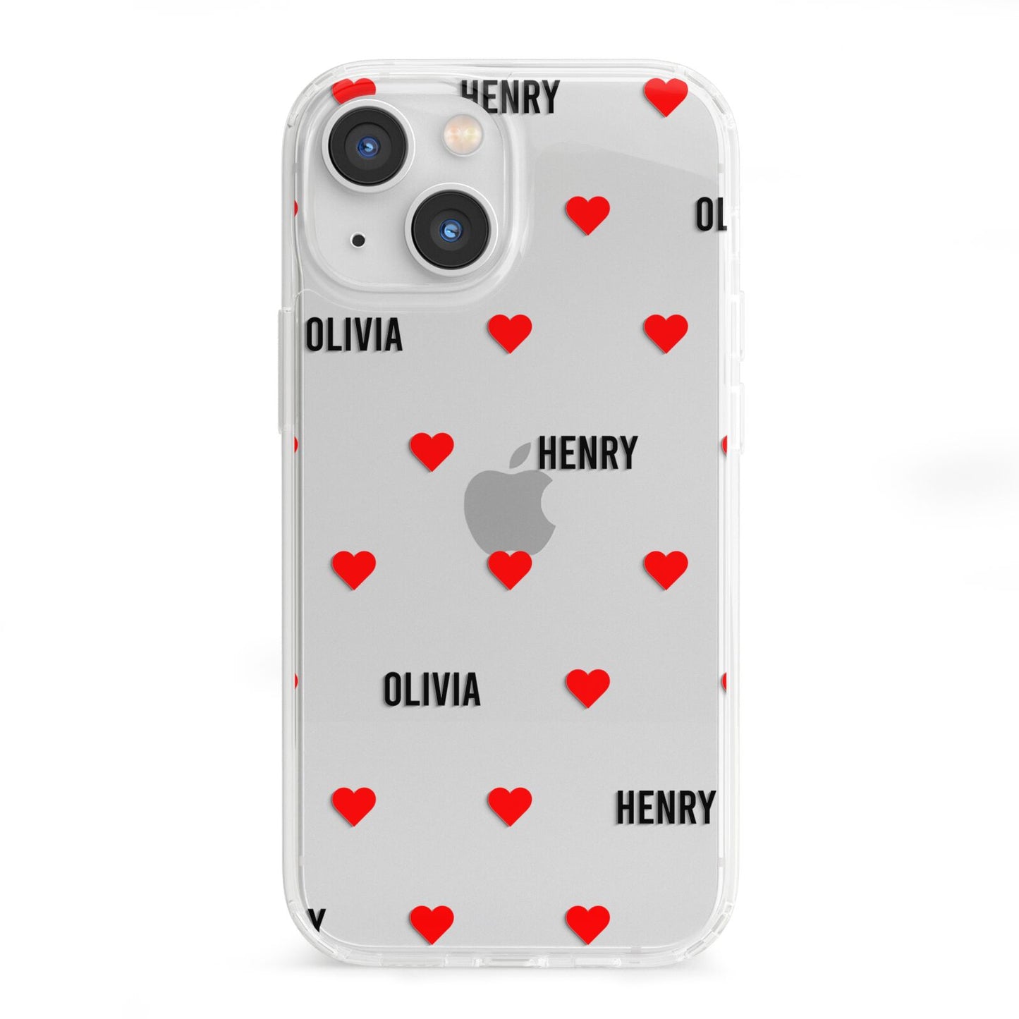 Red Hearts with Couple s Names iPhone 13 Mini Clear Bumper Case