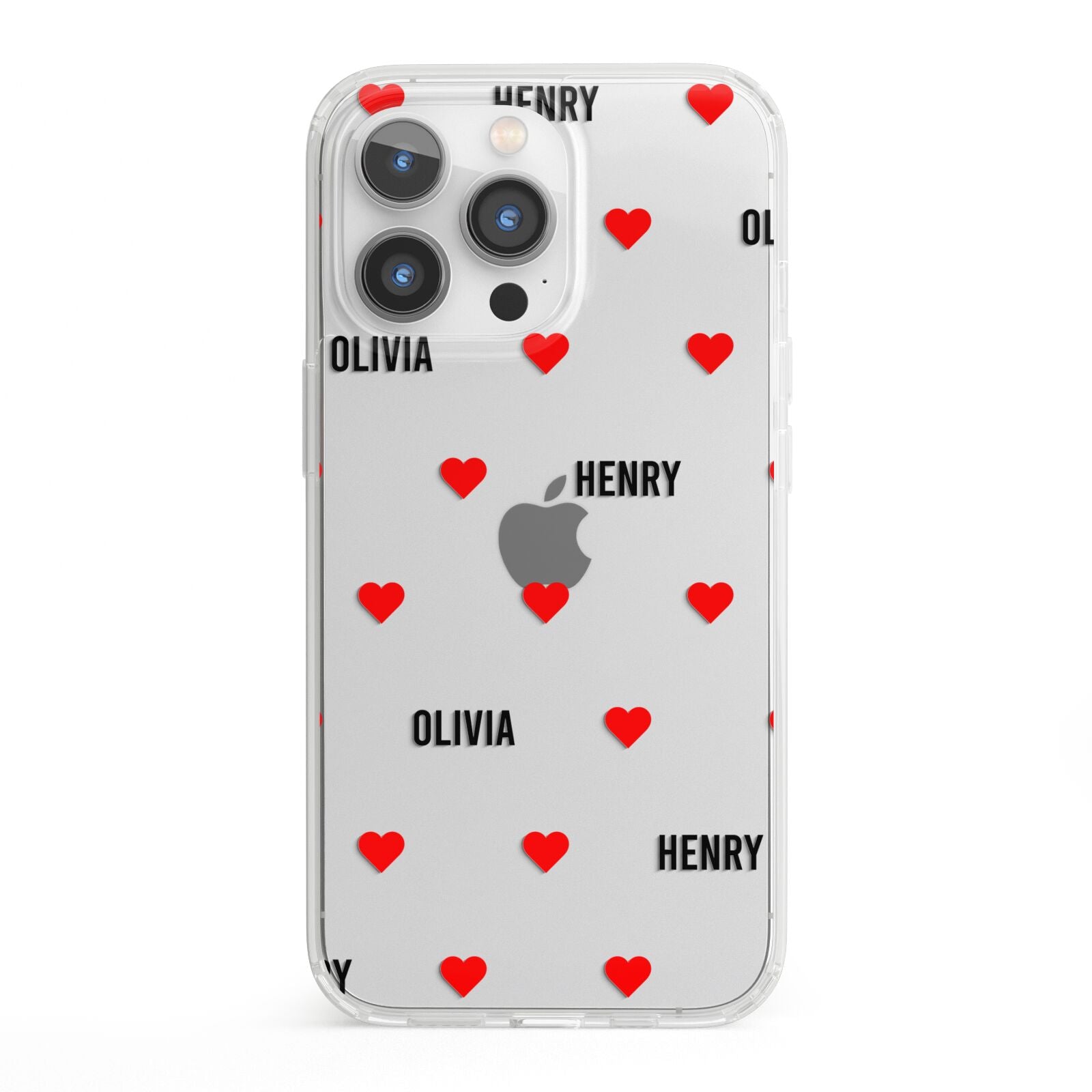 Red Hearts with Couple s Names iPhone 13 Pro Clear Bumper Case
