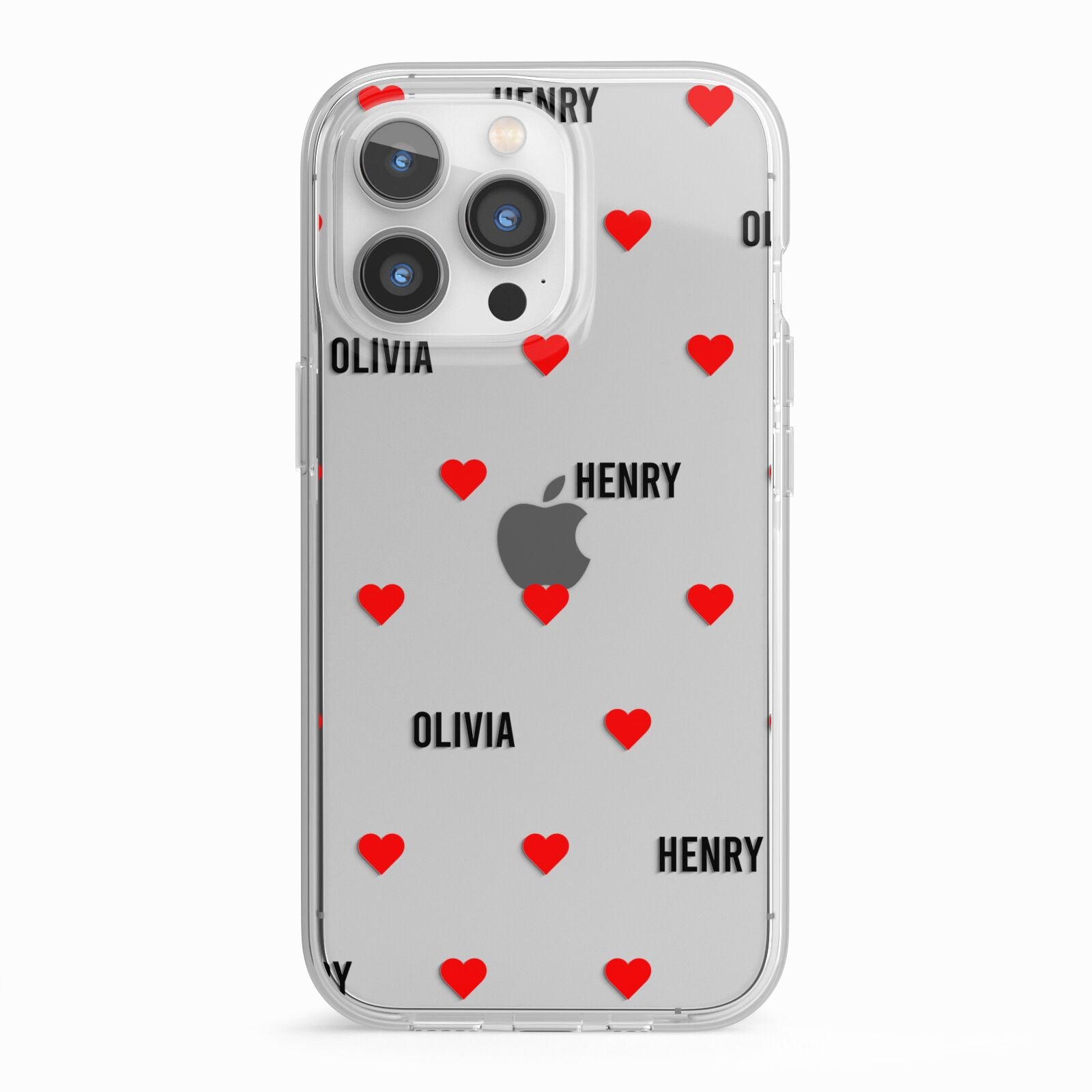Red Hearts with Couple s Names iPhone 13 Pro TPU Impact Case with White Edges