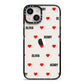 Red Hearts with Couple s Names iPhone 14 Black Impact Case on Silver phone