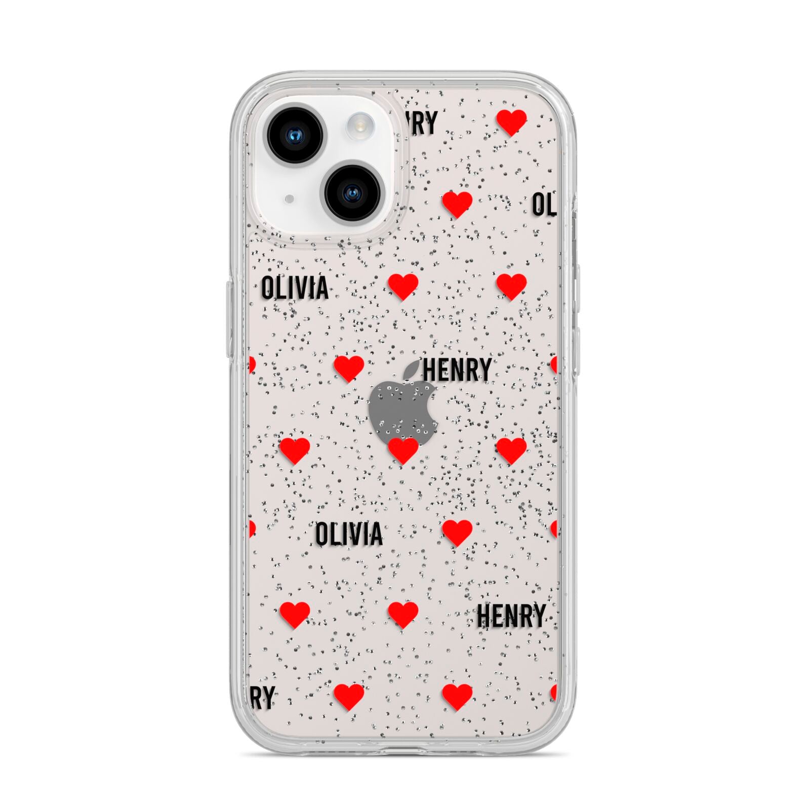 Red Hearts with Couple s Names iPhone 14 Glitter Tough Case Starlight