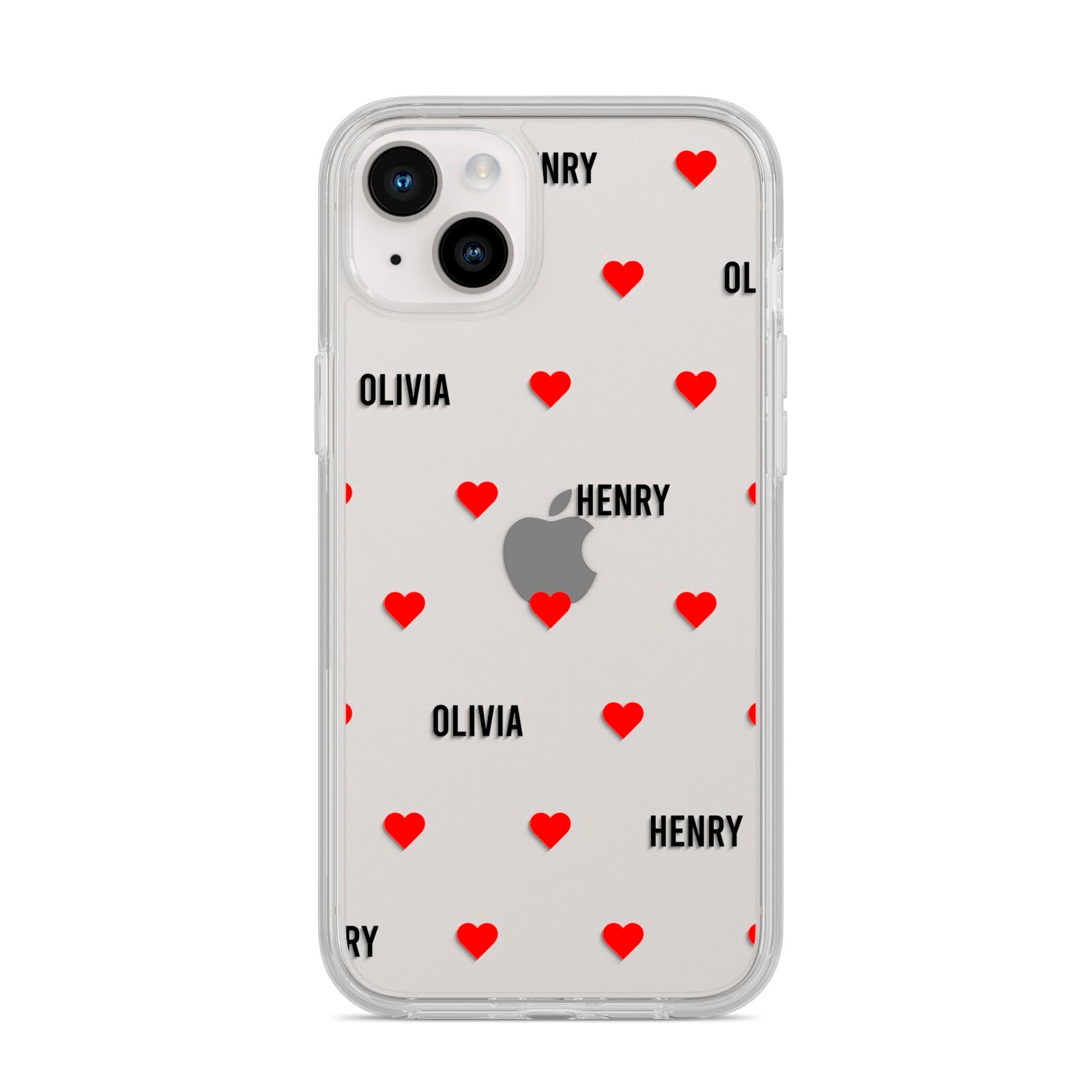 Red Hearts with Couple s Names iPhone 14 Plus Clear Tough Case Starlight