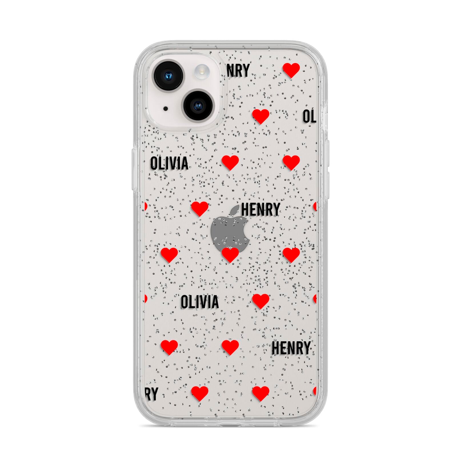 Red Hearts with Couple s Names iPhone 14 Plus Glitter Tough Case Starlight