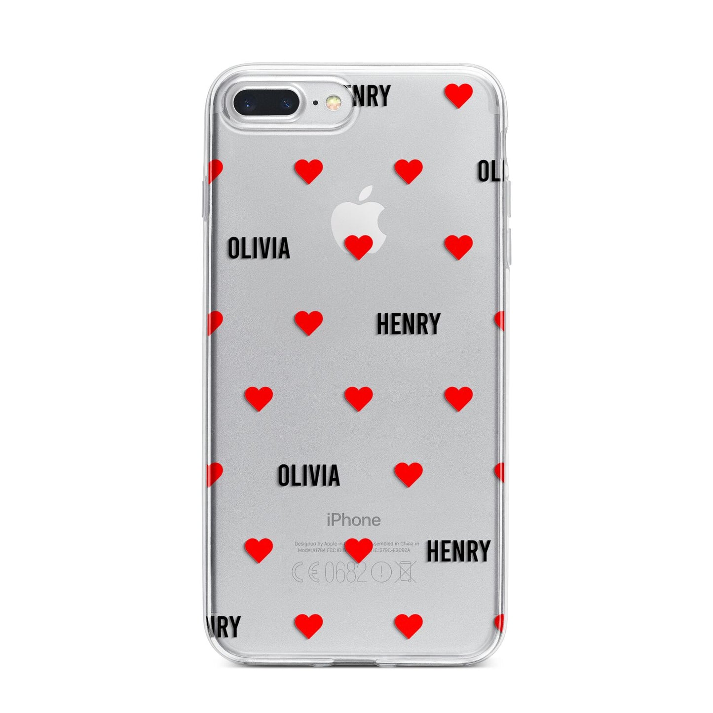 Red Hearts with Couple s Names iPhone 7 Plus Bumper Case on Silver iPhone