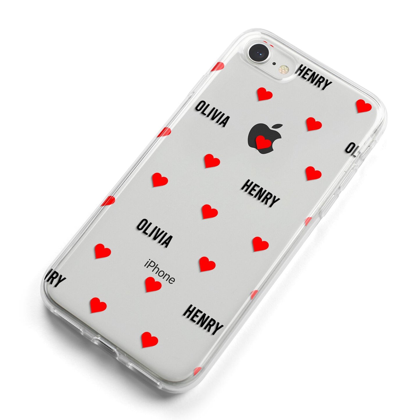 Red Hearts with Couple s Names iPhone 8 Bumper Case on Silver iPhone Alternative Image