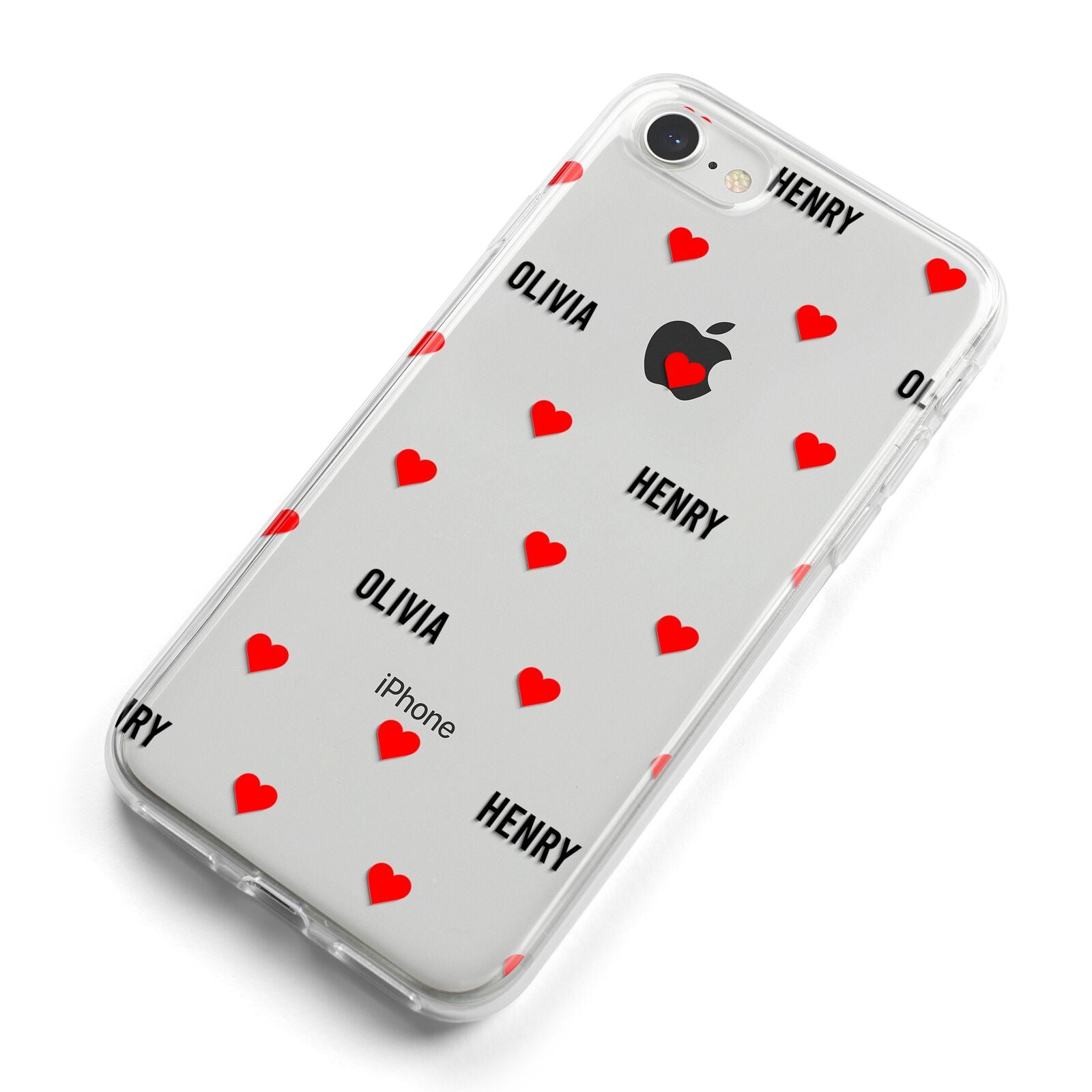 Red Hearts with Couple s Names iPhone 8 Bumper Case on Silver iPhone Alternative Image