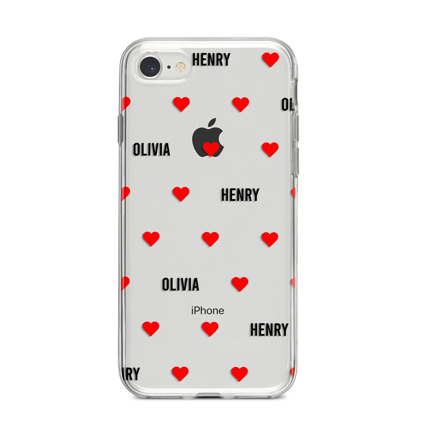 Red Hearts with Couple s Names iPhone 8 Bumper Case on Silver iPhone