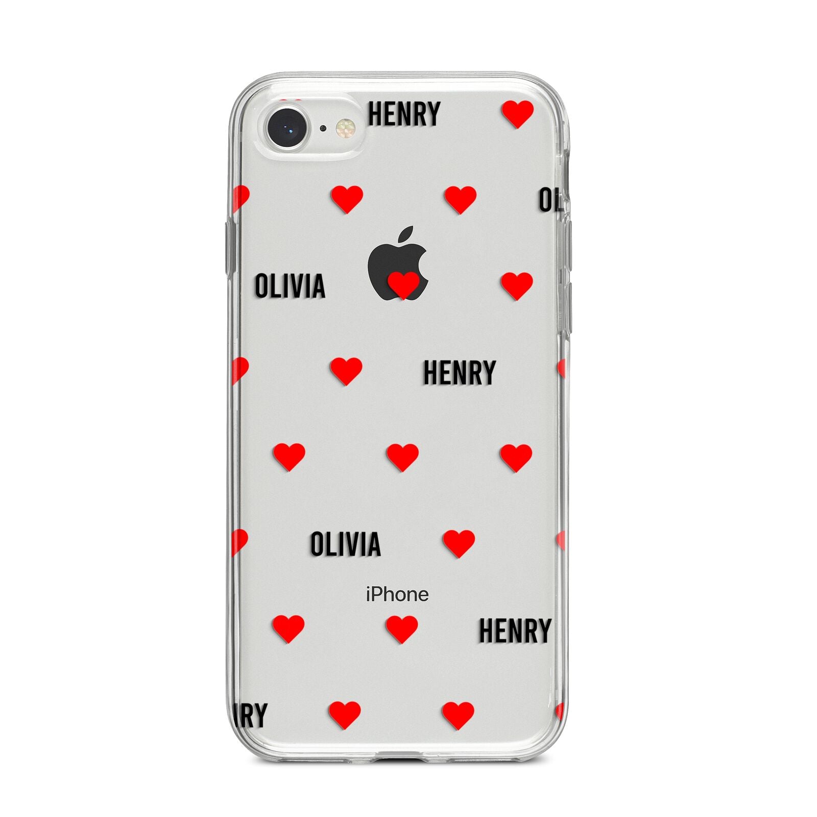 Red Hearts with Couple s Names iPhone 8 Bumper Case on Silver iPhone
