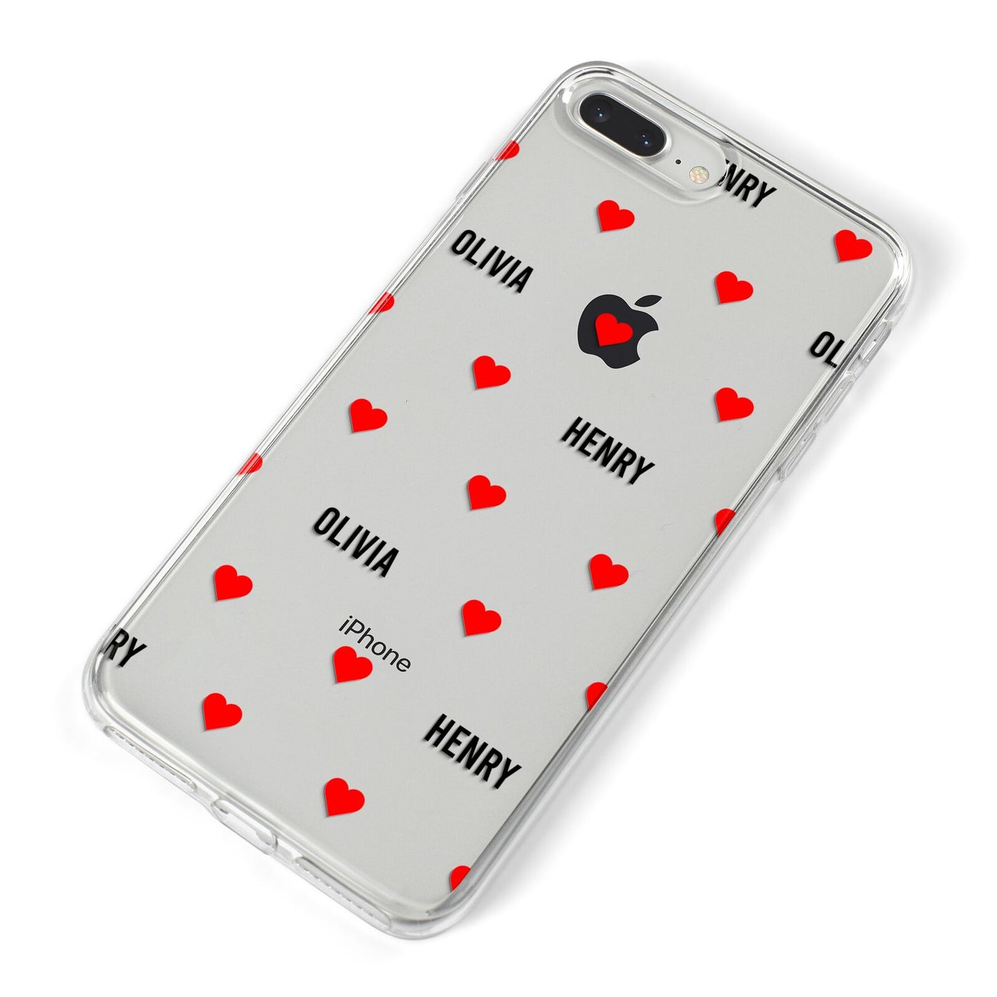 Red Hearts with Couple s Names iPhone 8 Plus Bumper Case on Silver iPhone Alternative Image