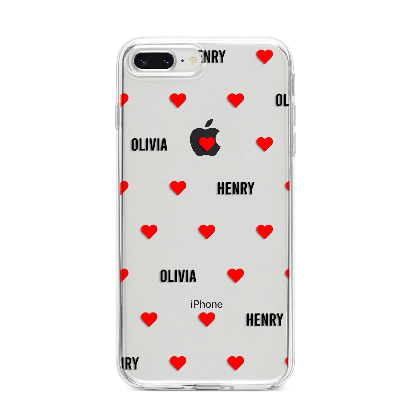 Red Hearts with Couple s Names iPhone 8 Plus Bumper Case on Silver iPhone
