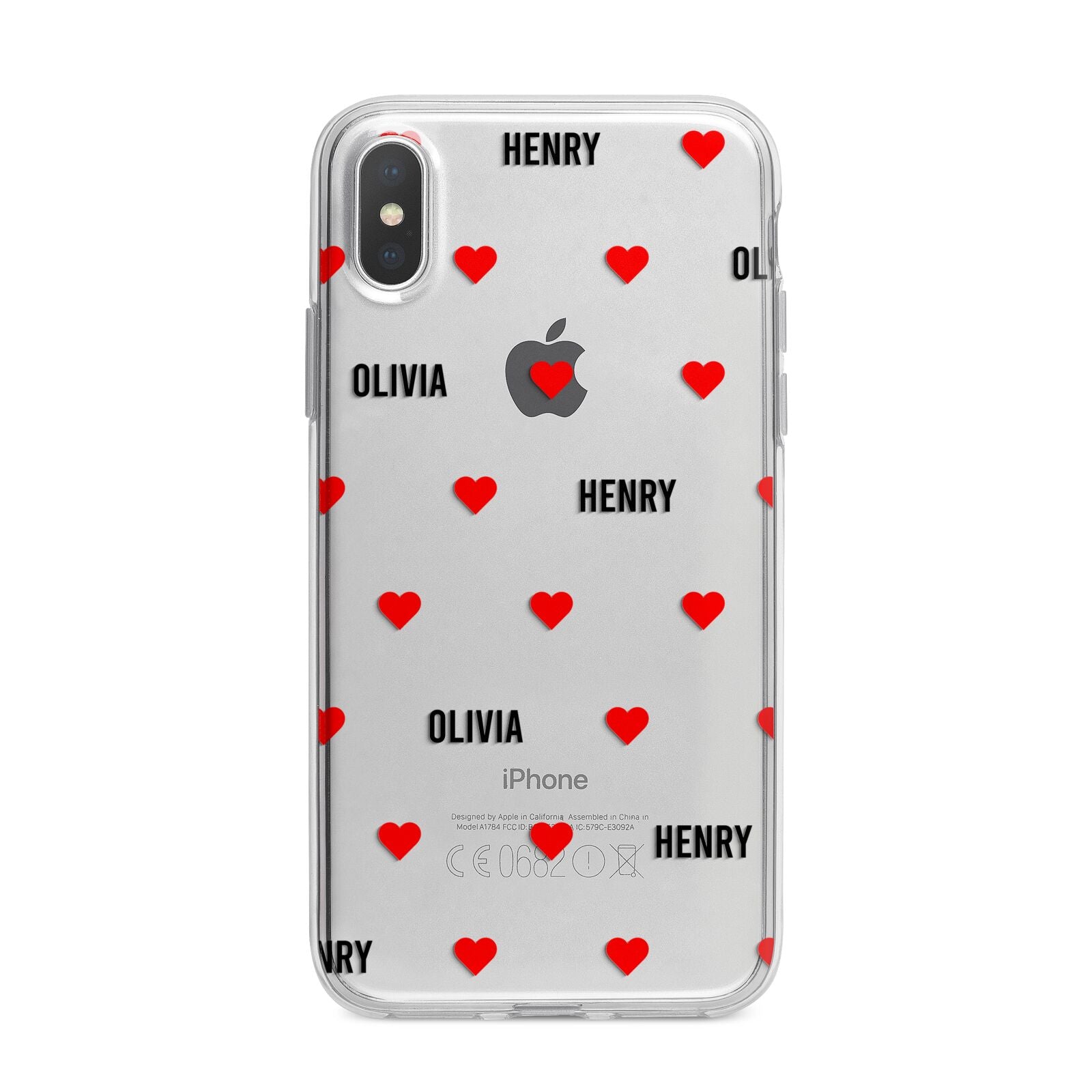 Red Hearts with Couple s Names iPhone X Bumper Case on Silver iPhone Alternative Image 1