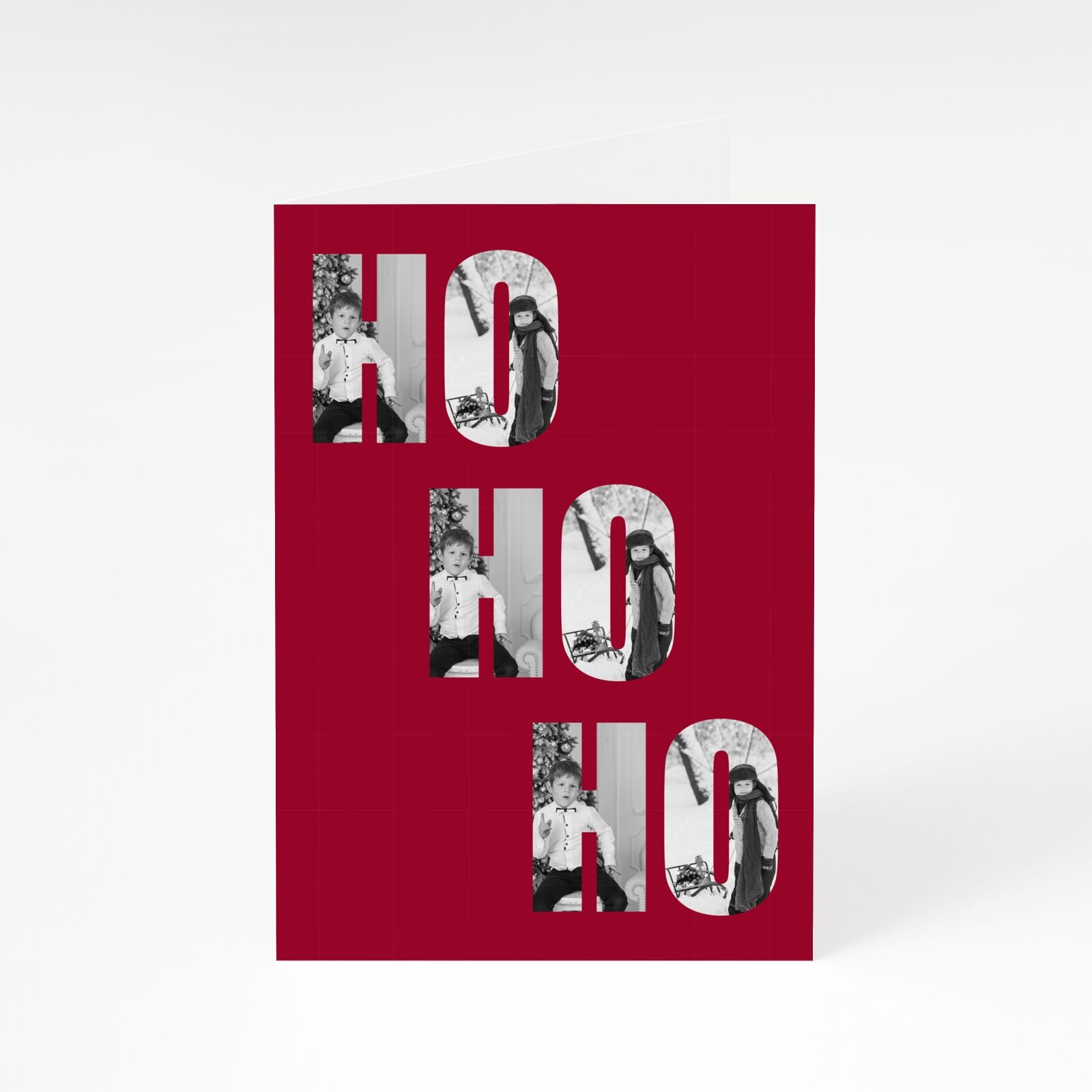 Red Ho Ho Ho Photo Upload Christmas A5 Greetings Card