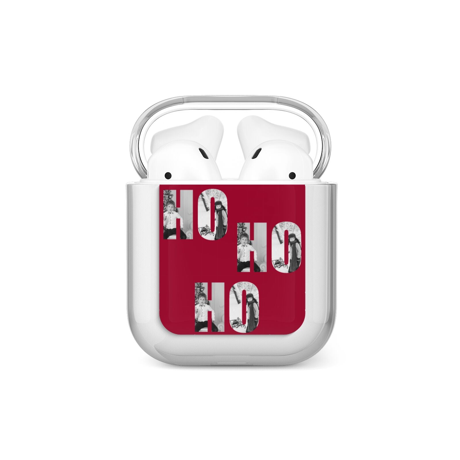 Red Ho Ho Ho Photo Upload Christmas AirPods Case