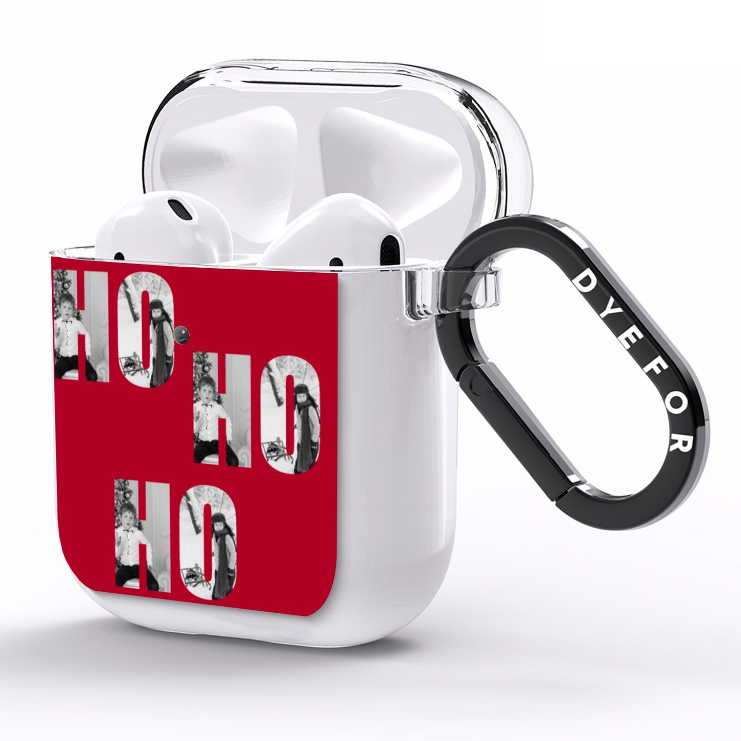 Red Ho Ho Ho Photo Upload Christmas AirPods Clear Case Side Image
