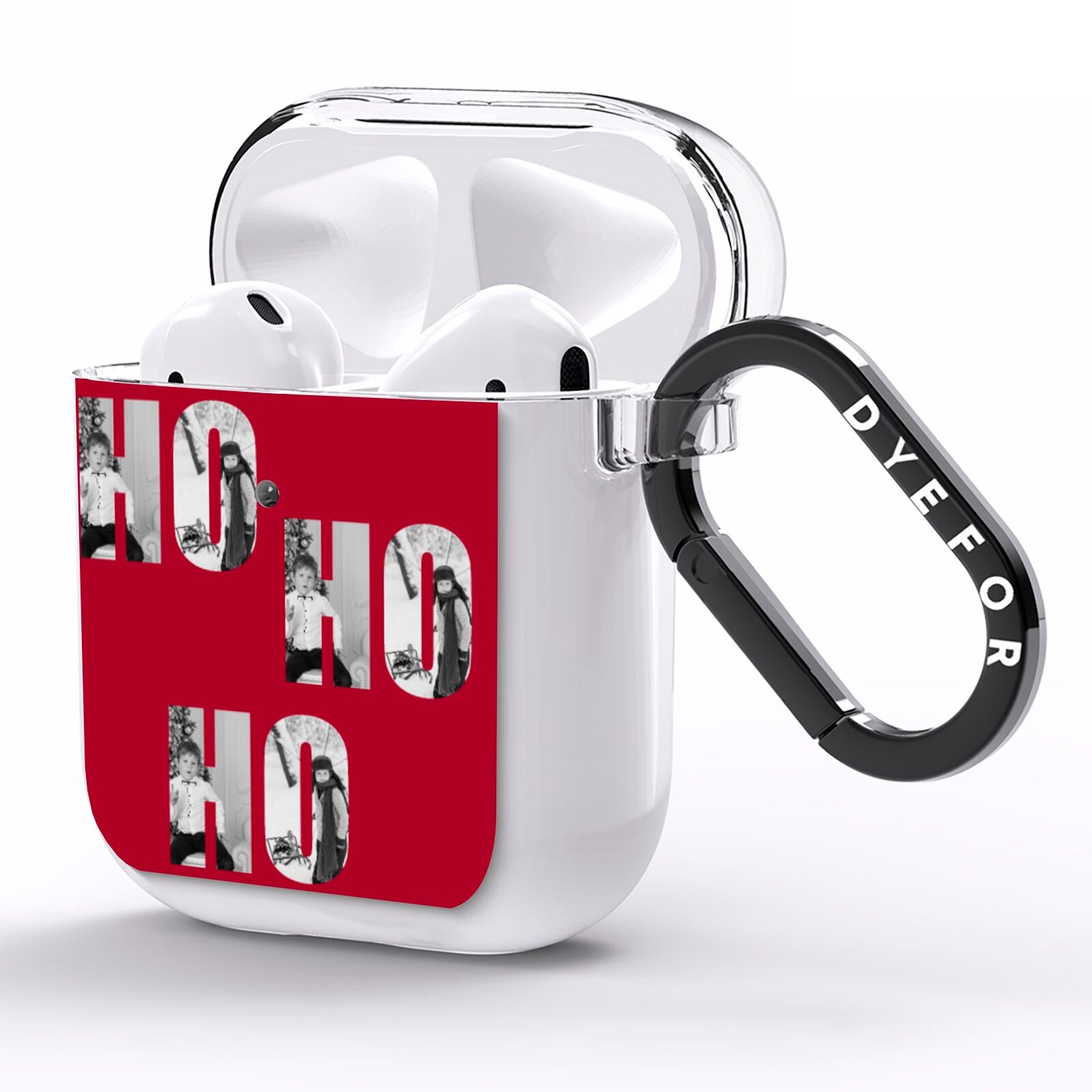 Red Ho Ho Ho Photo Upload Christmas AirPods Clear Case Side Image