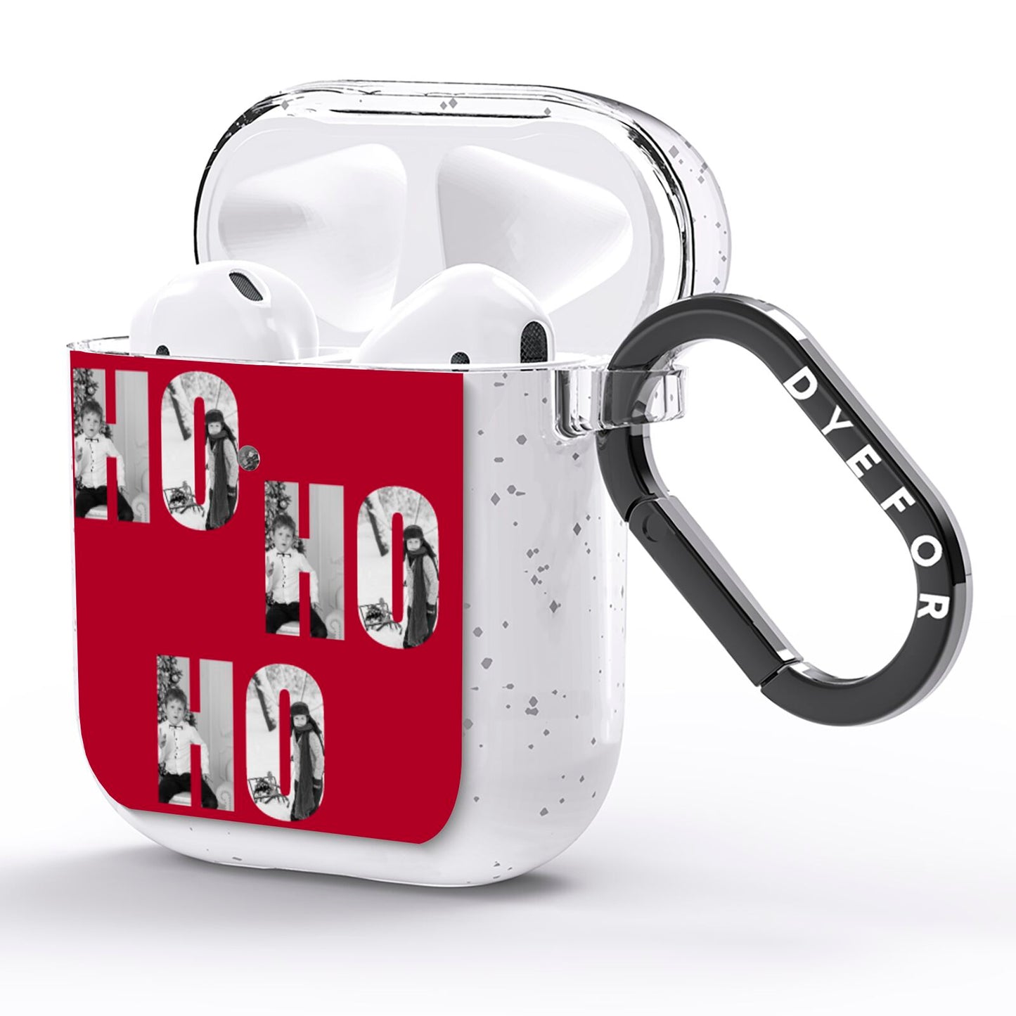 Red Ho Ho Ho Photo Upload Christmas AirPods Glitter Case Side Image