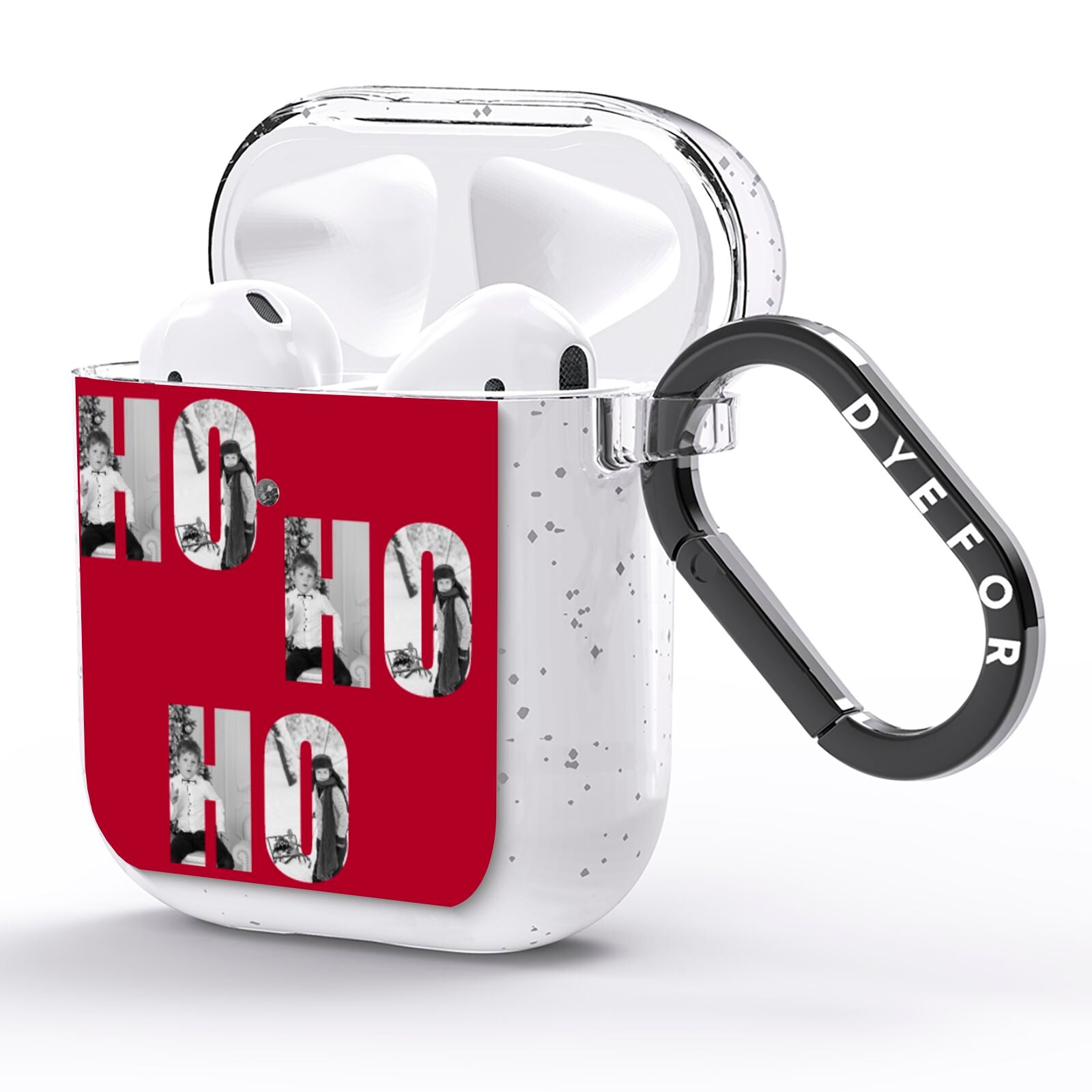 Red Ho Ho Ho Photo Upload Christmas AirPods Glitter Case Side Image