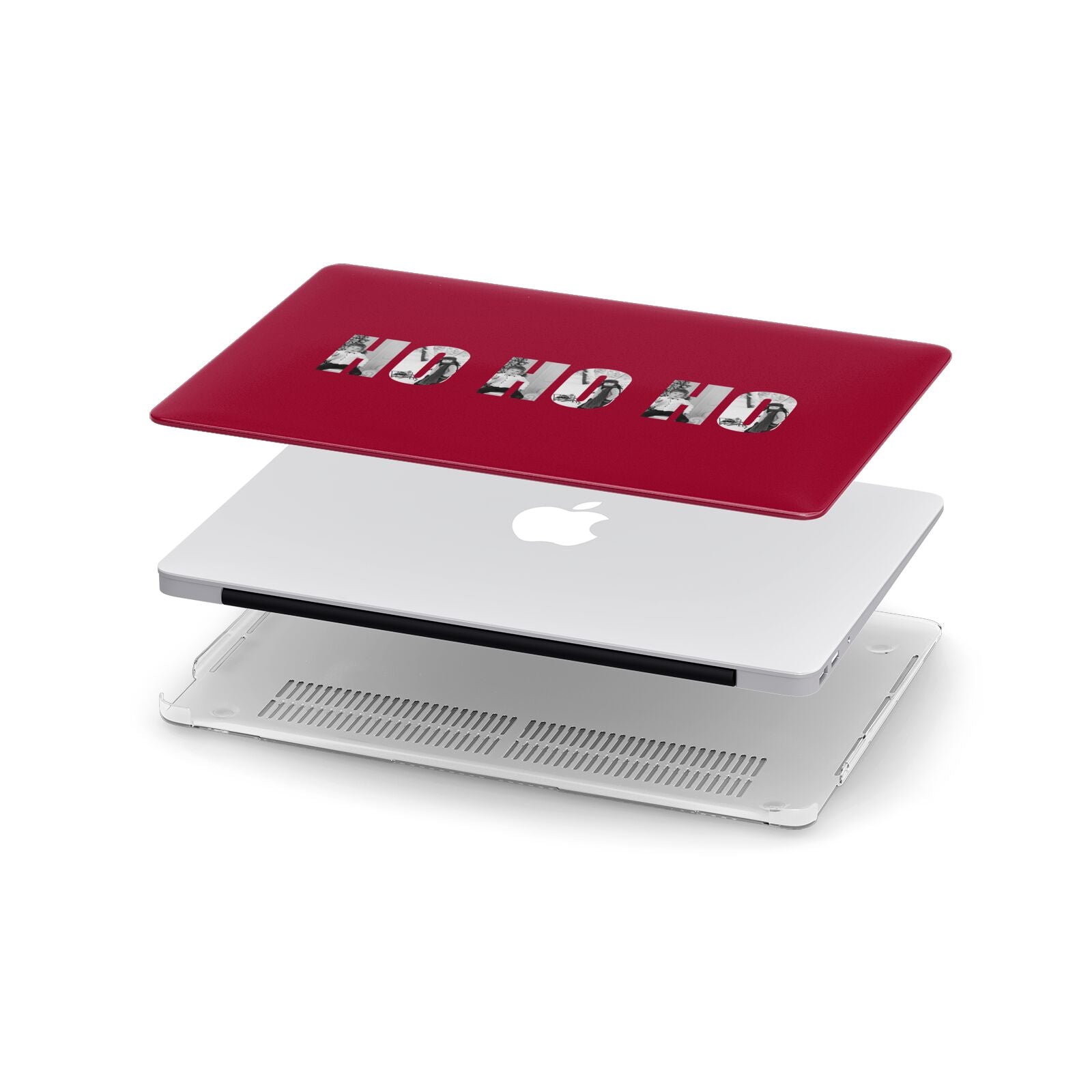 Red Ho Ho Ho Photo Upload Christmas Apple MacBook Case in Detail